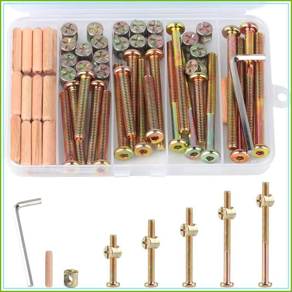 Furniture Hardware Barrel Nut - M6x40/50/60/70/80mm Crib Screws Assortment 20 Set