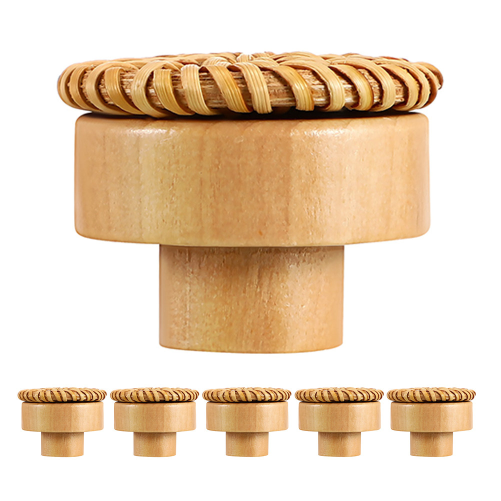 6Pcs Round Woven Wooden Cabine - Cabinet Knob Round review and price