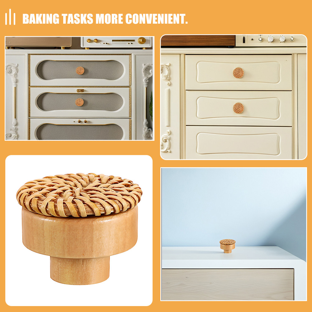6Pcs Round Woven Wooden Cabine - Cabinet Knob Round review and price