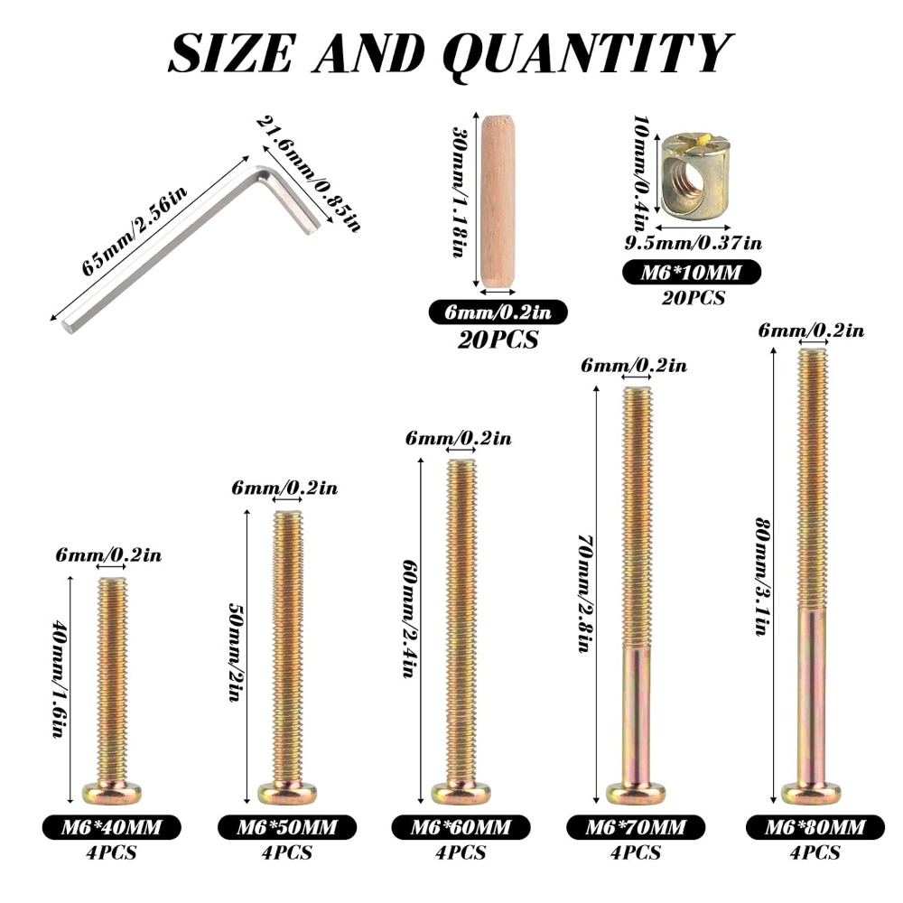 M6x40/50/60/70/80mm Crib Screw - Furniture Hardware Barrel Nut review and price